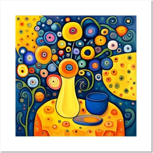 Cute Abstract Flowers in a Yellow Vase Posters and Art